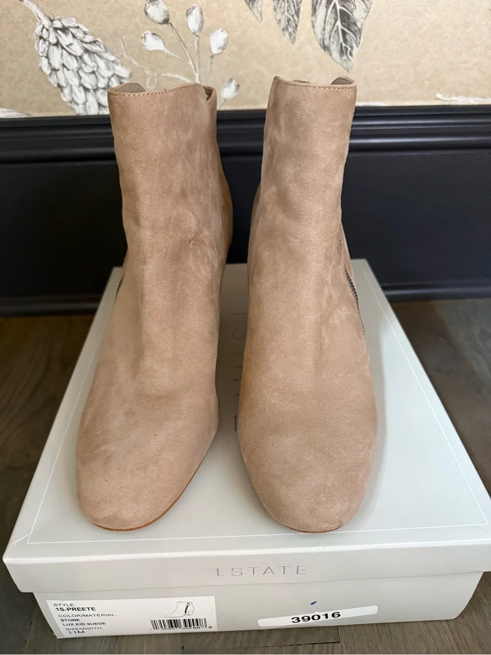 1. State Taupe Suede Ankle Boot with Ring Zip in Stone Size 11